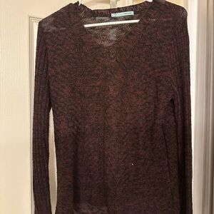 Marled Burgundy V-Neck Lightweight Knit Sweater